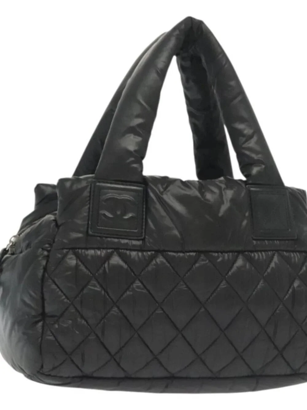CHANEL Cococoon Hand Bag Nylon Black Silver CC Auth BA5555